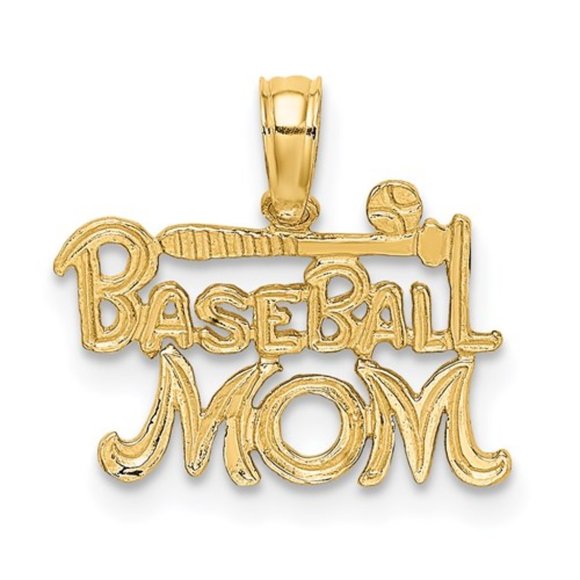 Gold Baseball Softball Bat and Ball Pendant - 10 Karat Solid  14k Yellow Gold MINI Novelty Baseball Mom Necklace Charm Pendant, gift for mom